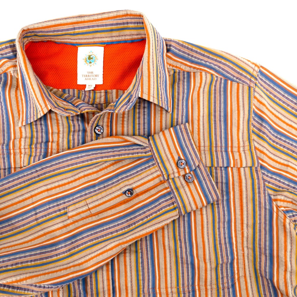 The Territory Ahead Mens MT Long Sleeve Striped Shirt Vented Travel Cotton Blend